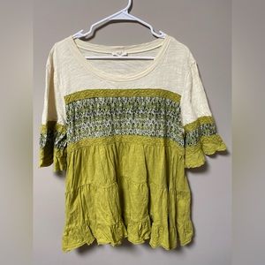 Easel green and cream babydoll top